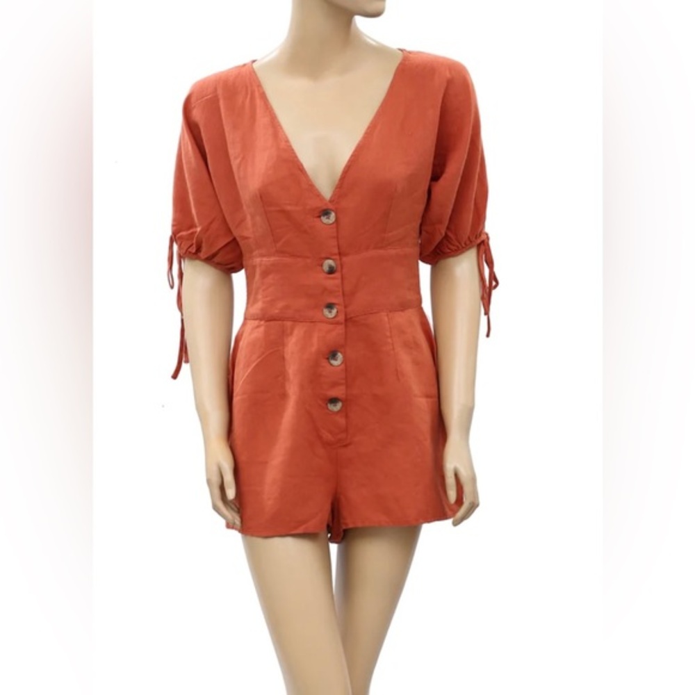 Urban Outfitters Lily Linen Button-Front Romper